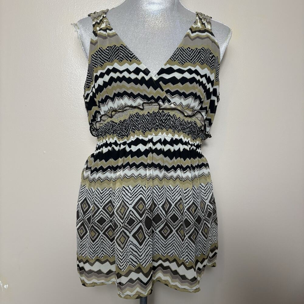Jonathan Martin Babydoll Top Size L Geometric Print Chiffon Boho Y2K